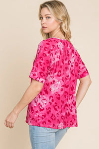 BOMBOM Leopard V-Neck Short Sleeve T-Shirt - Brittney MADE