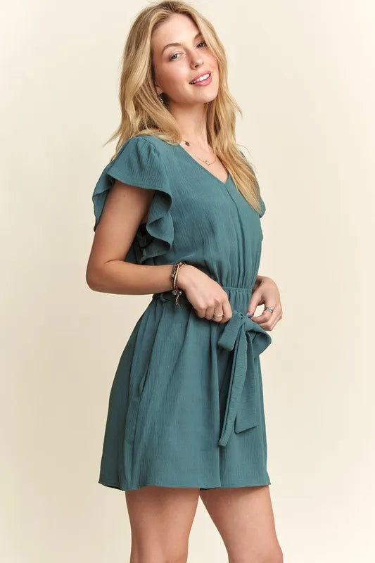 ADORA Ruffle Sleeves Romper with Pockets - Brittney MADE