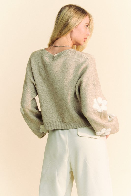 Davi & Dani Floral Drop Shoulder Cropped Sweater - Brittney MADE