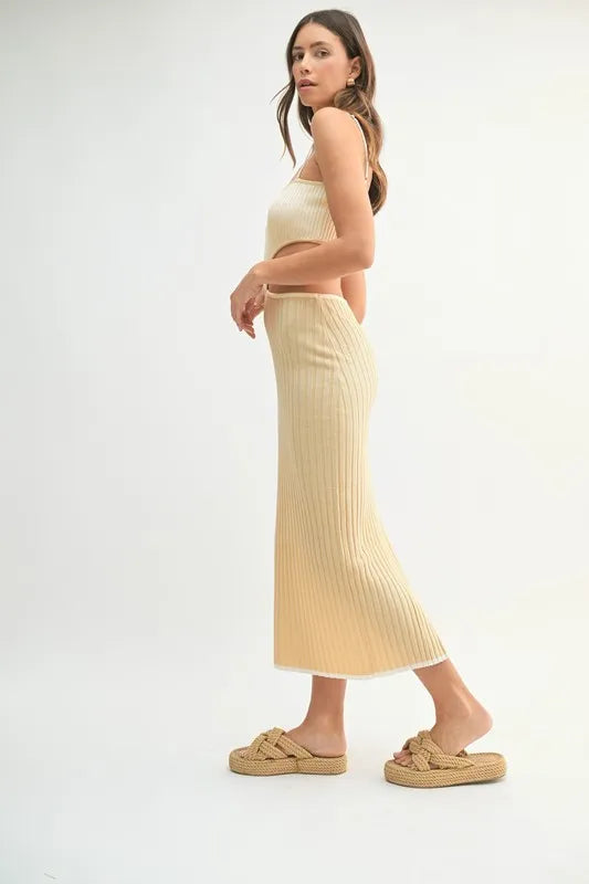 MABLE Ribbed Knit Color Block Cutout Midi Dress - Brittney MADE