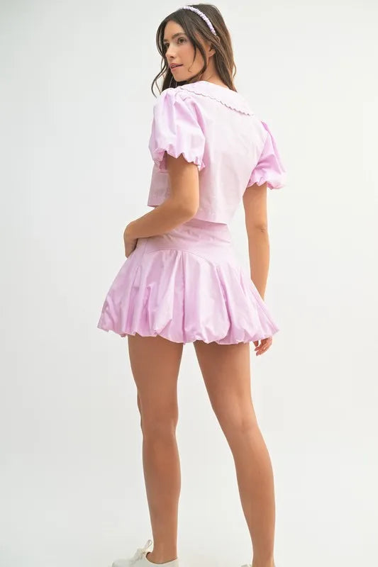 MABLE Puff Sleeve Button Down Top and Bubble Skirt Set - Brittney MADE