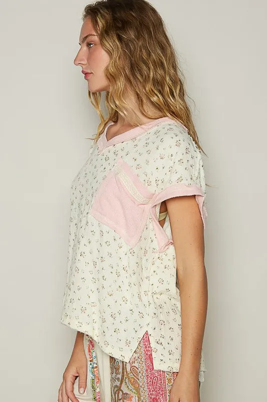 POL Floral V-Neck Short Sleeve T-Shirt - Brittney MADE