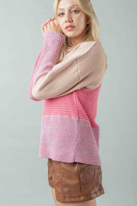 VERY J Color Block Long Sleeve Sweater - Brittney MADE