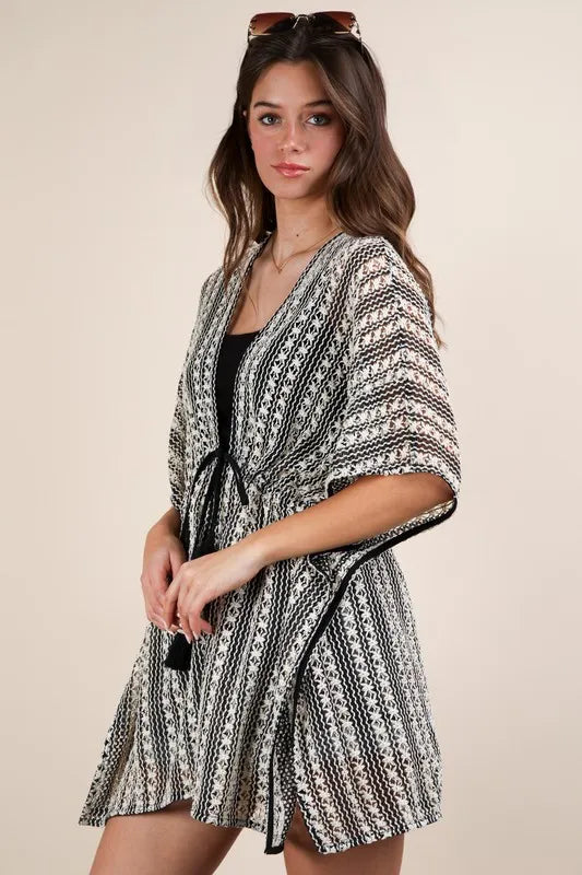 VERY J Striped Poncho Boho Cardigan - Brittney MADE