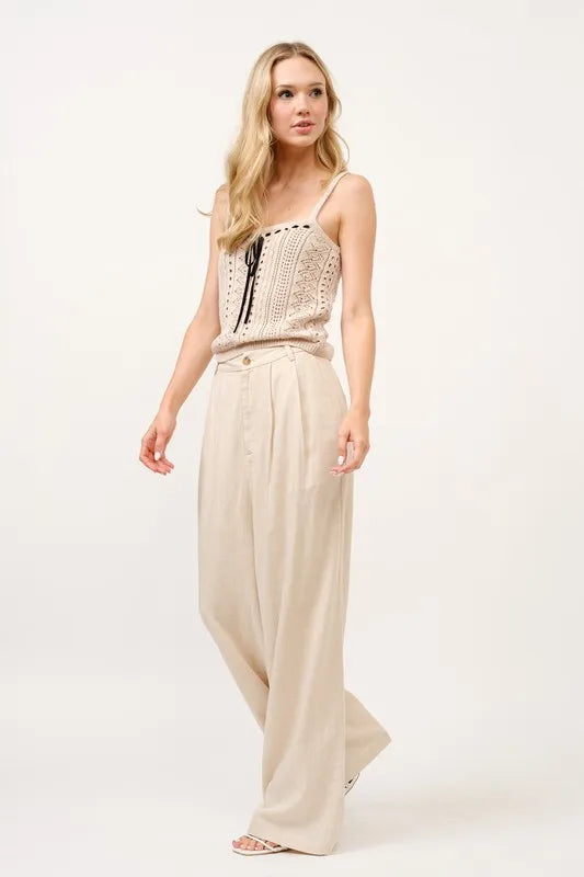 And The Why High-Rise Wide Leg Linen Blended Pants - Brittney MADE
