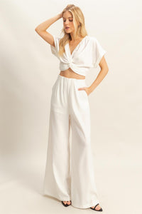 HYFVE Twisted Front Short Sleeve Top and Wide Leg Pants Set - Brittney MADE