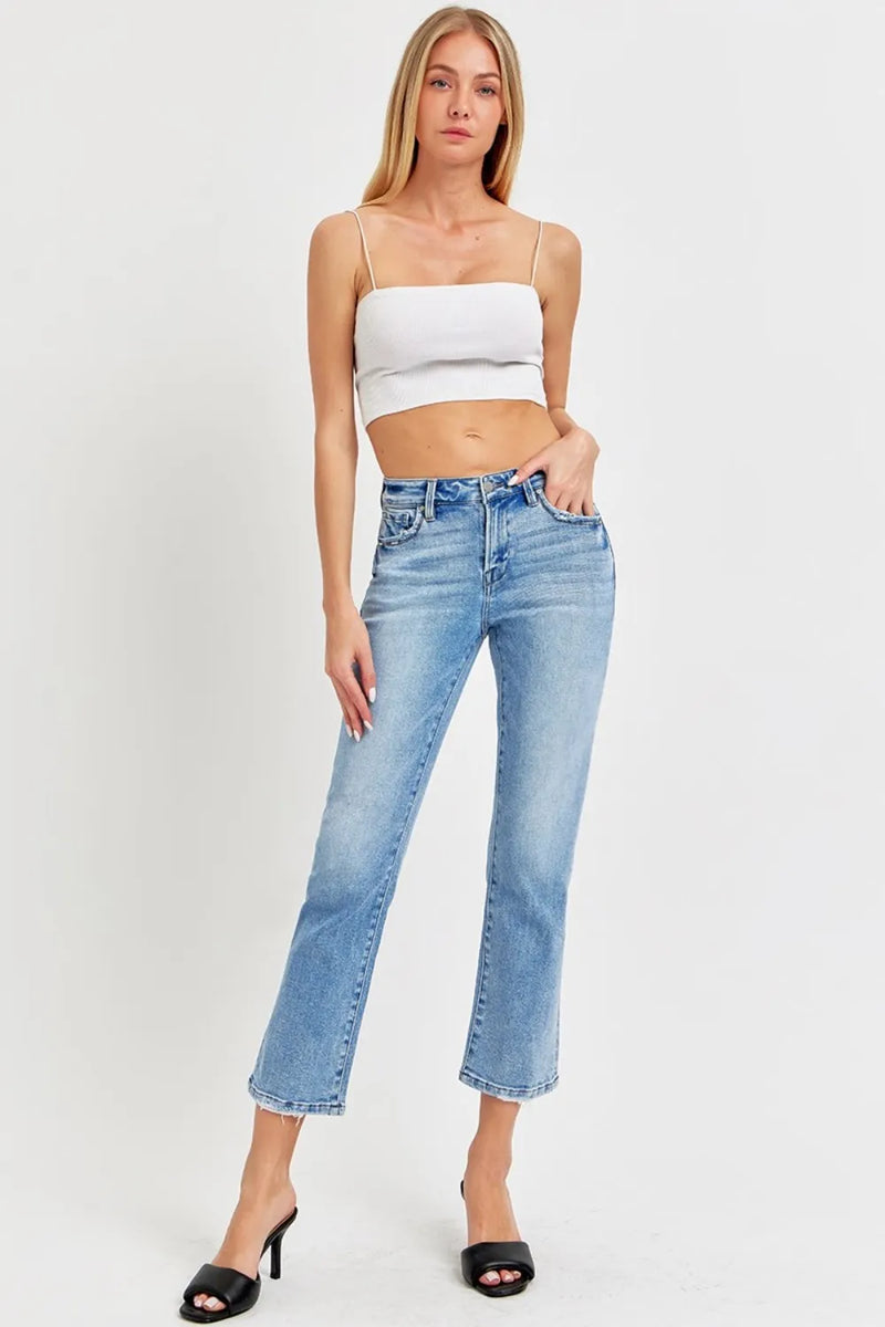 RISEN Full Size Low Rise Crop Slim Straight Jeans - Brittney MADE