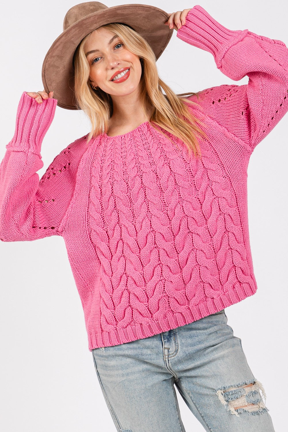 SAGE + FIG Cable-Knit Long Sleeve Sweater - Brittney MADE