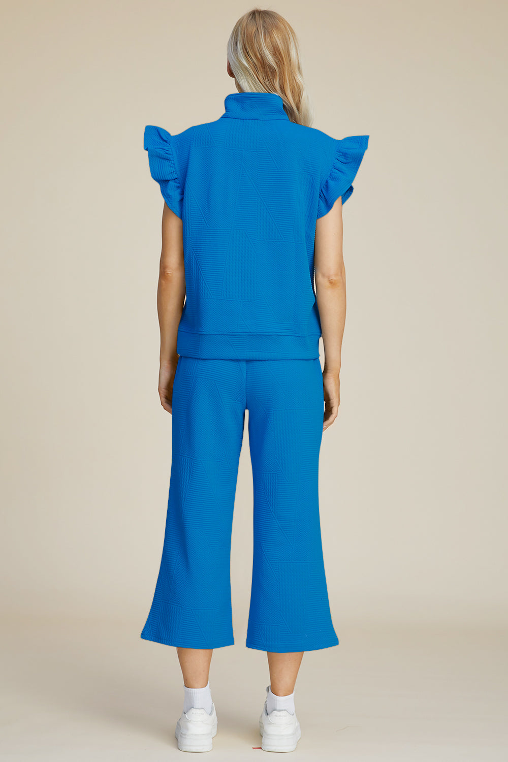 Double Take Full Size Texture Ruffle Short Sleeve Top and Wide Leg Pants Set - Brittney MADE