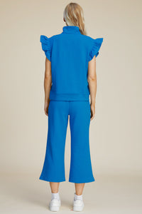 Double Take Full Size Texture Ruffle Short Sleeve Top and Wide Leg Pants Set - Brittney MADE