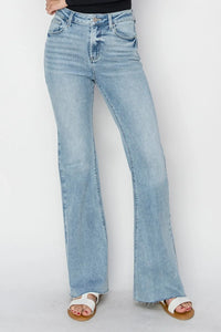 RISEN Full Size High Rise Raw Cut Hem Bootcut Jeans - Brittney MADE