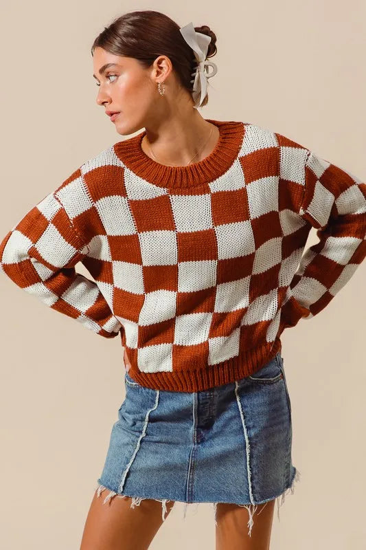 SO ME Loose Fit Checkered Sweater Top - Brittney MADE