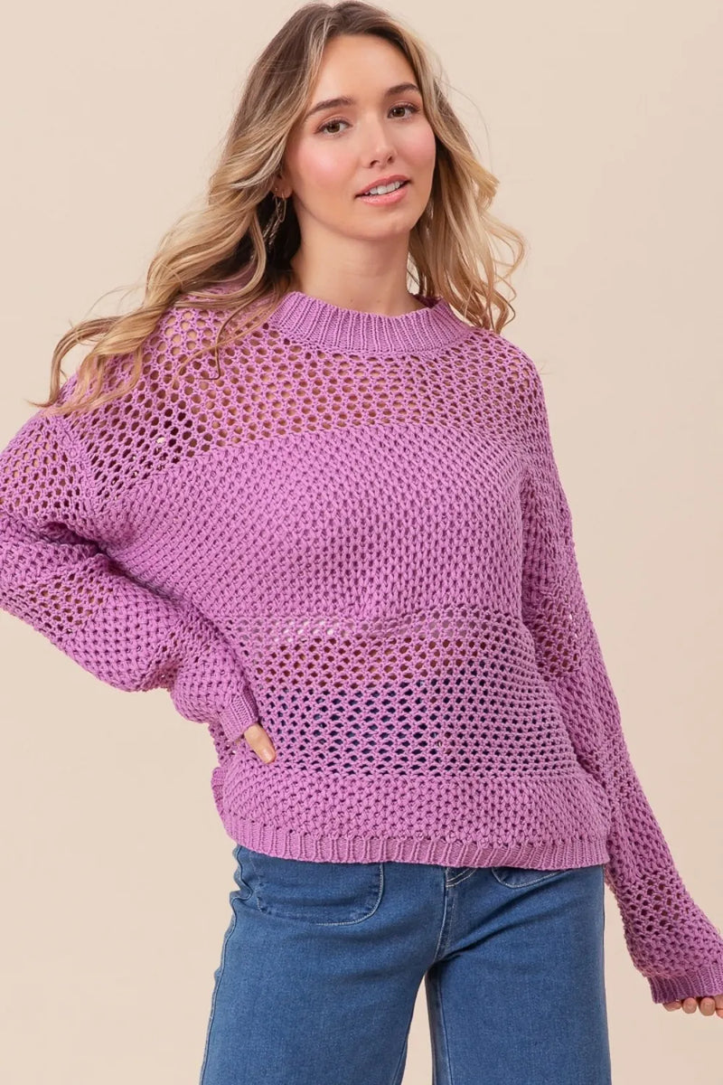 BiBi Openwork Long Sleeve Knit Top - Brittney MADE