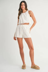 MABLE Eyelet Bubble Hem Sleeveless Top and Shorts Set - Brittney MADE