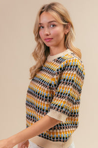 BiBi Multi Color Half Sleeve Sweater - Brittney MADE