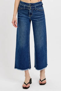 RISEN Raw Hem Wide Leg Attached Buckle Jeans - Brittney MADE