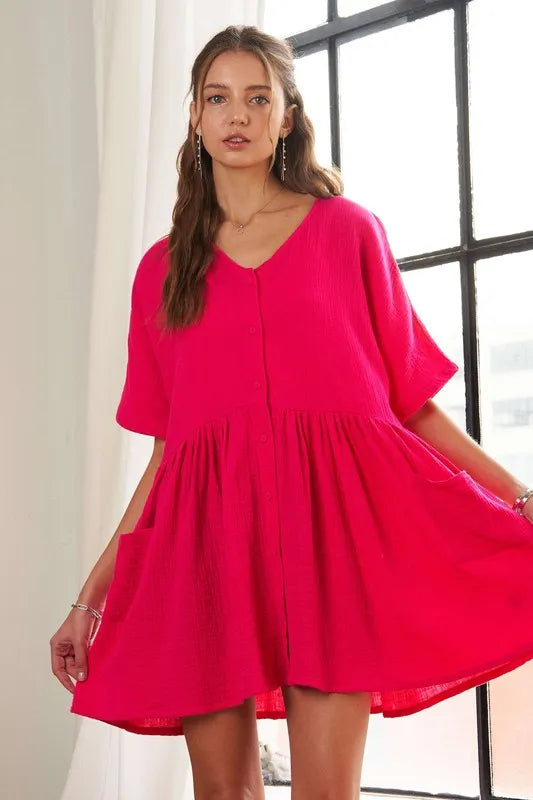 ADORA V-Neck Half Sleeve Dress with Pockets - Brittney MADE