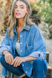 And The Why Button Down Corduroy Contrast Texture Long Sleeve Shacket - Brittney MADE