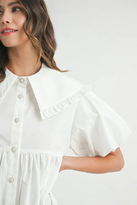 MABLE Ruffled Hem Peter Pan Collar Button Down Mini Dress - Brittney MADE