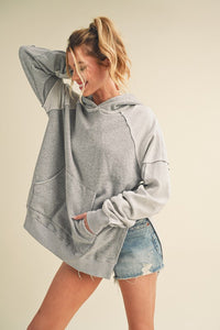 Aemi + Co Exposed Seam Side Slit Hoodie with Kangaroo Pocket - Brittney MADE