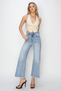 RISEN High Rise Crop Wide Fray Hem Jeans - Brittney MADE