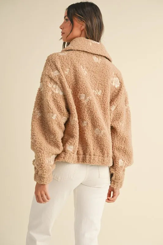 MABLE Floral Embroidered Fleece Teddy Jacket - Brittney MADE
