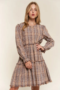 And The Why Full Size Washed Frayed Tiered Plaid Dress - Brittney MADE
