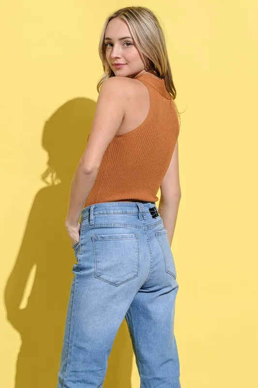 And The Why Basic Rib Cross Halter Neck Tank Top - Brittney MADE