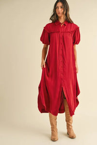 Annie Wear Mineral Washed Button Down Puff Sleeve Shirt Dress - Brittney MADE