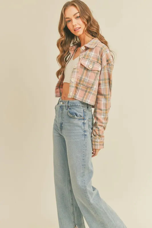 MABLE Plaid Flannel Crop Shacket - Brittney MADE