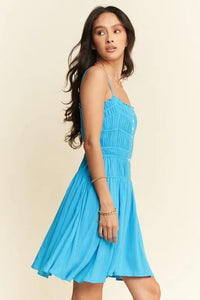 Davi & Dani Smocking Bodice Sleeveless Button Down Mini Dress - Brittney MADE