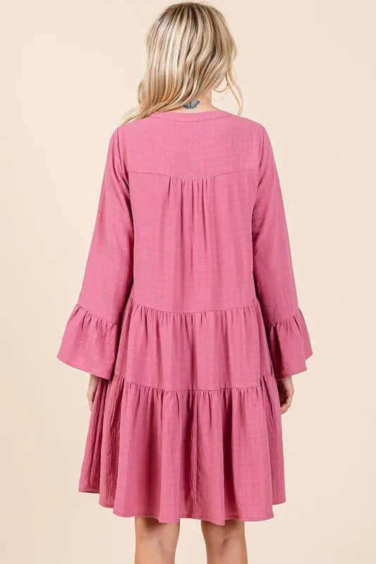 Mittoshop Tiered Notched Flare Sleeve Dress - Brittney MADE