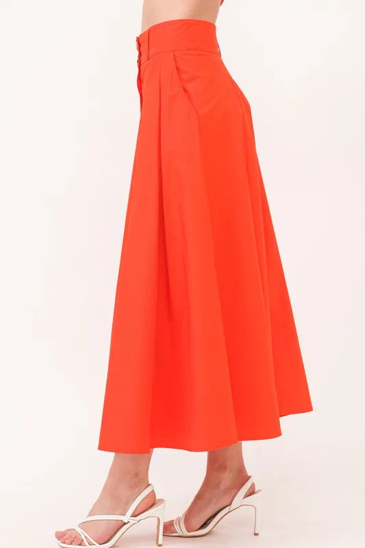 And The Why Button Front Pleated Midi Skirt - Brittney MADE