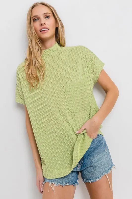 Ces Femme Texture Mock Neck Short Sleeve Knit Top - Brittney MADE