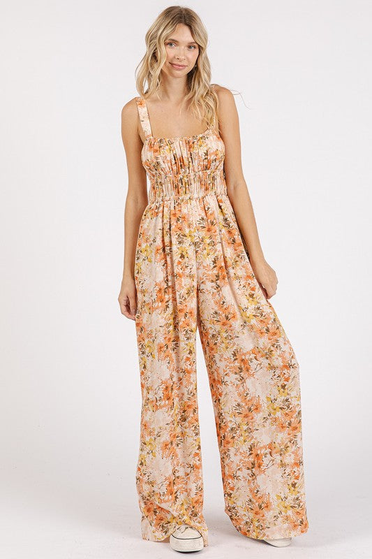 Mittoshop Flower Print Gathered Bust Sleeveless Jumpsuit - Brittney MADE
