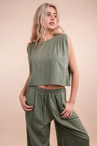 VERY J Solid Woven Top & Pants Set - Brittney MADE