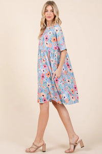 BOMBOM Floral Shirred Dress with Pockets - Brittney MADE