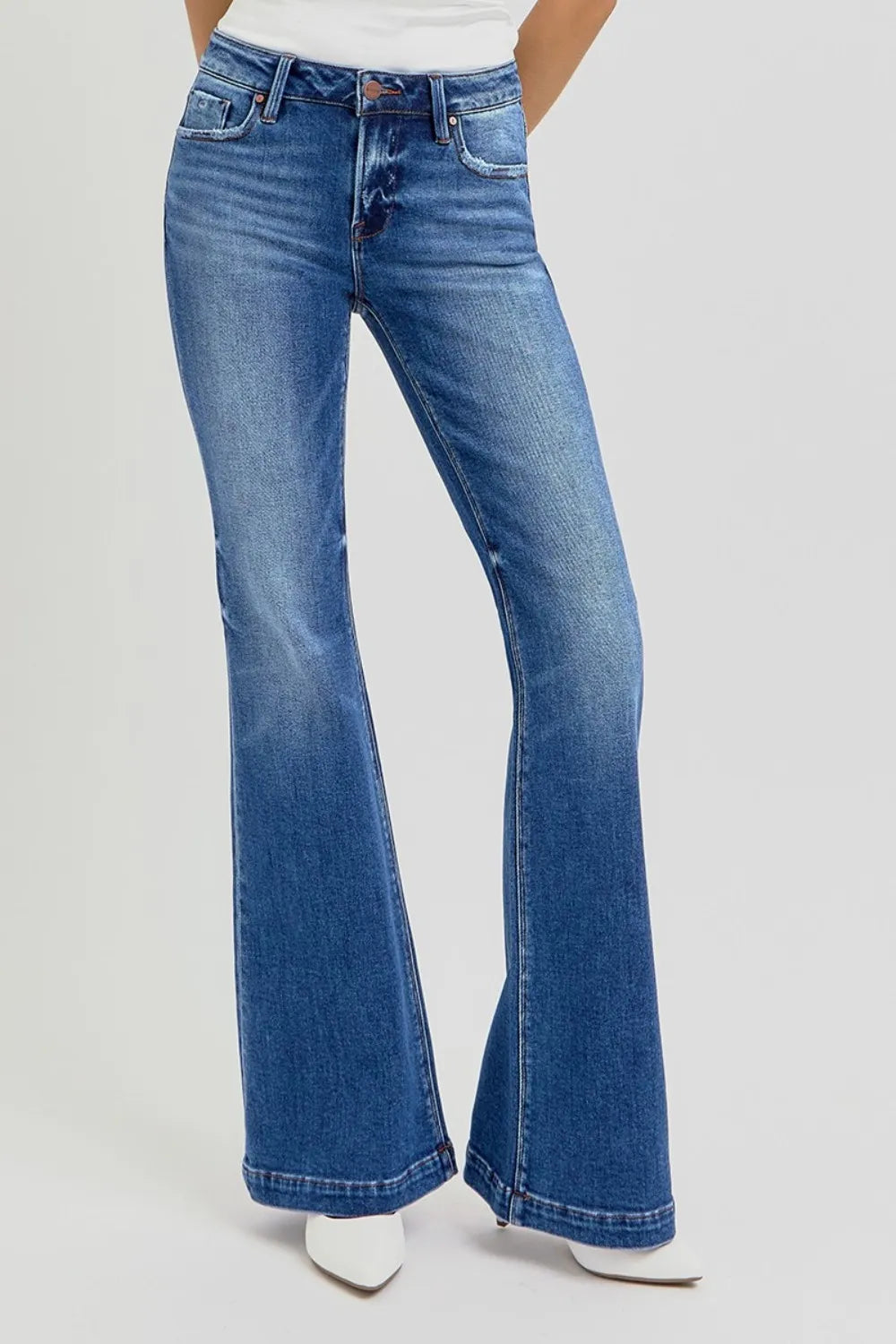 RISEN Full Size Low Rise Flare Jeans with Pockets - Brittney MADE