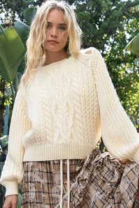 POL Cable Knit Cutout Long Sleeve Sweater - Brittney MADE