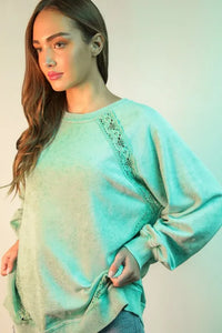 VERY J Plus Size Lace Trim Detail Mineral Washed Knit Top - Brittney MADE