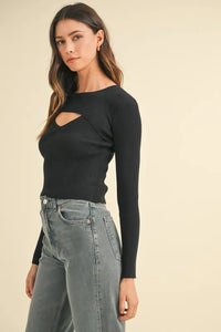 MABLE Cutout Long Sleeve Ribbed Knit Top - Brittney MADE