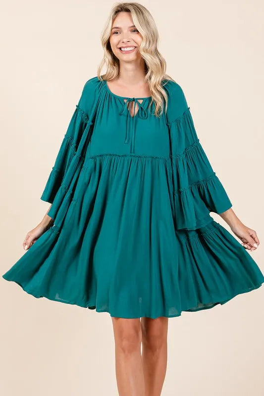 Mittoshop Frill Tie Neck Bell Sleeve Dress - Brittney MADE