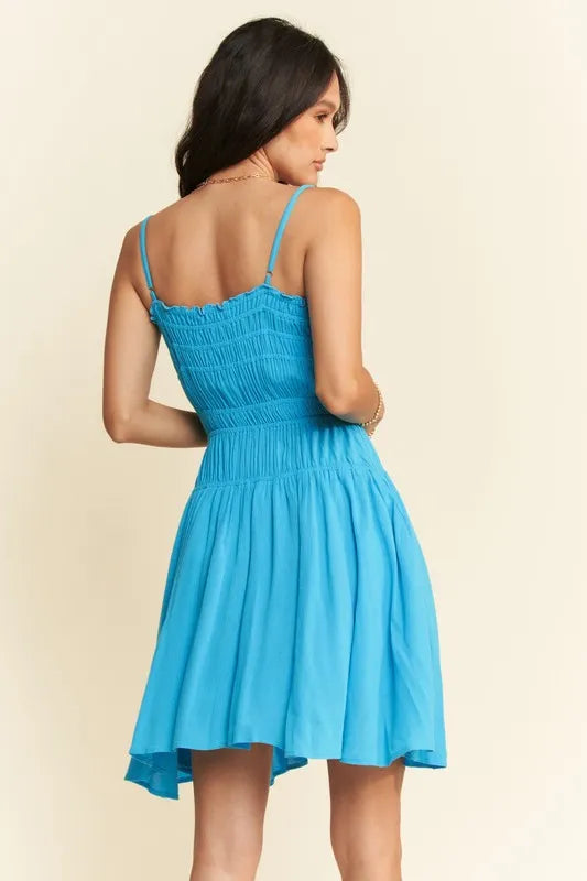 Davi & Dani Smocking Bodice Sleeveless Button Down Mini Dress - Brittney MADE