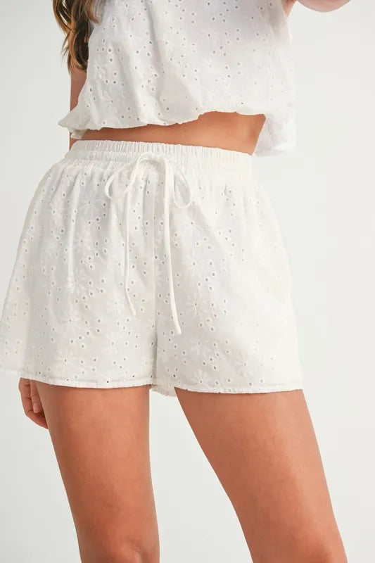 MABLE Eyelet Bubble Hem Sleeveless Top and Shorts Set - Brittney MADE