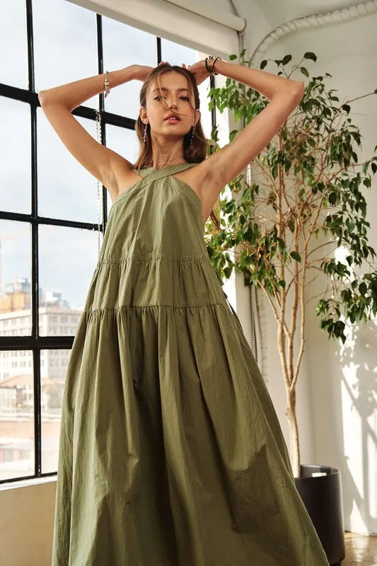 ADORA Crisscross Wide Strap Drawstring Detail Midi Dress - Brittney MADE