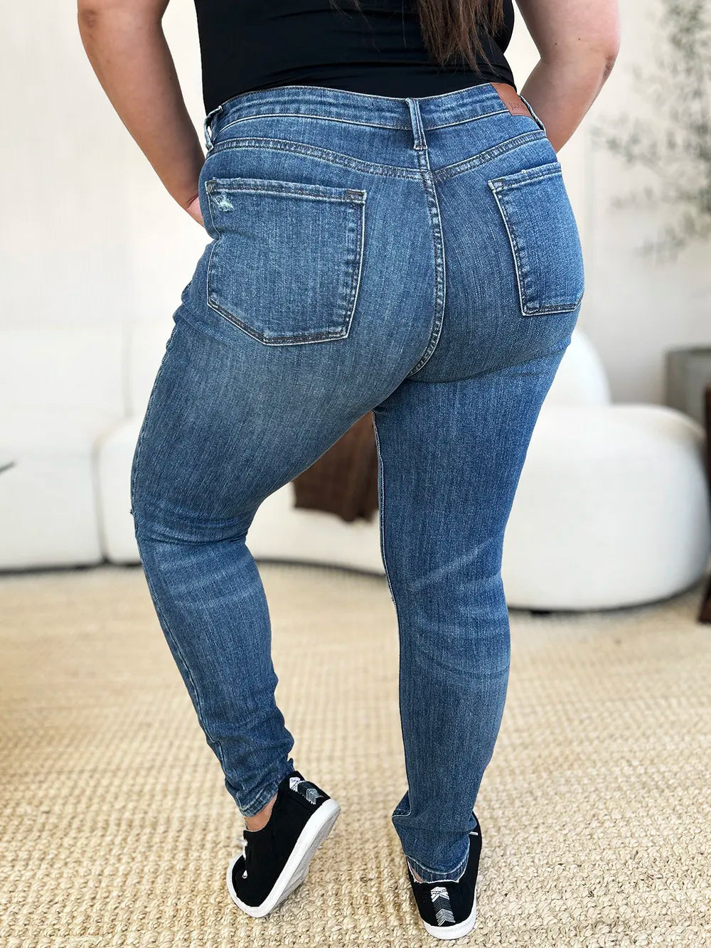 Judy Blue Full Size Mid Waist Distressed Slim Jeans - Brittney MADE