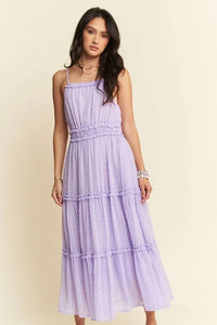 Davi & Dani Texture Swiss Dot Ruffle Square Neck Midi Dress - Brittney MADE