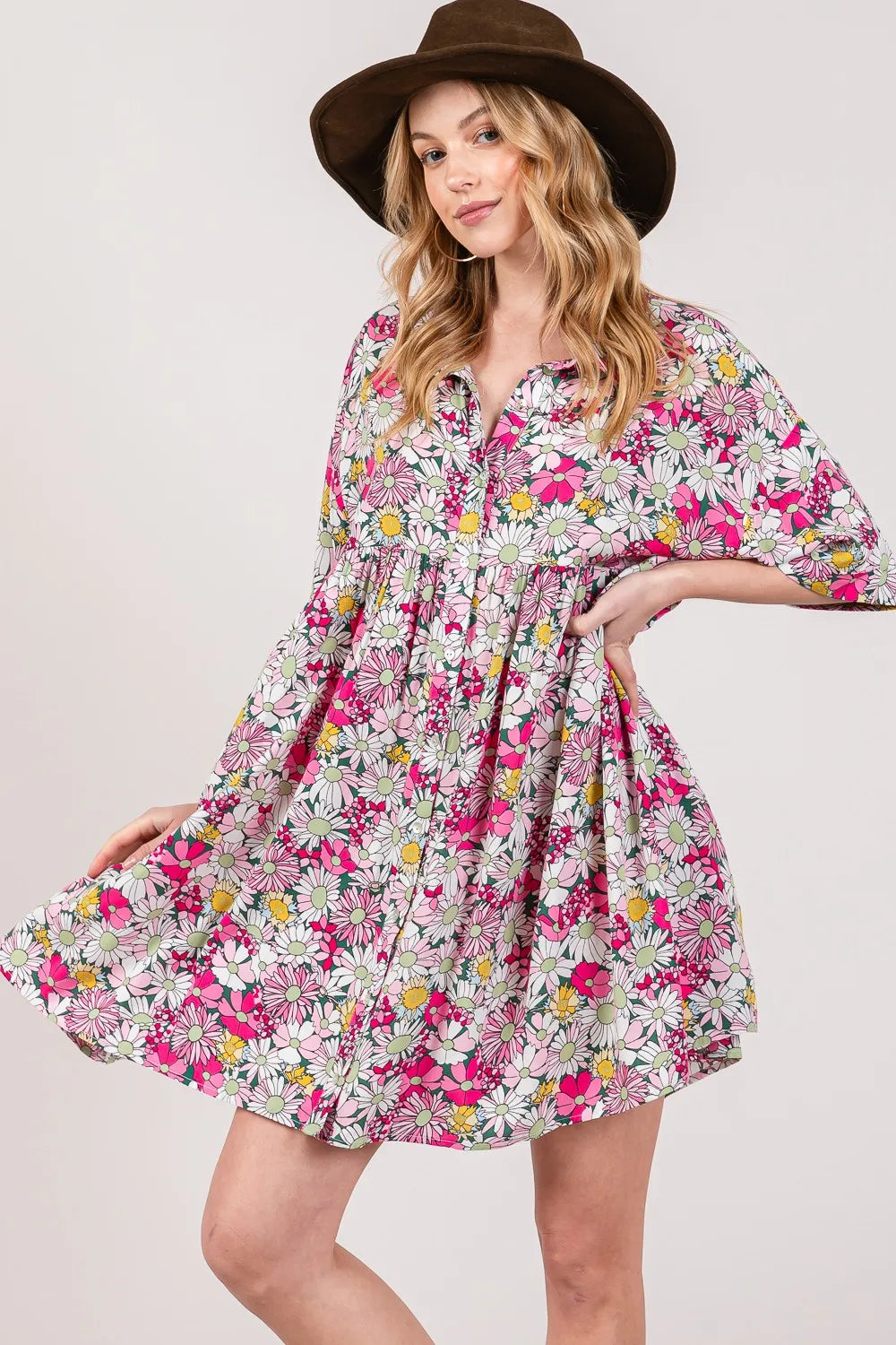 SAGE + FIG Floral Button Down Mini Shirt Dress - Brittney MADE