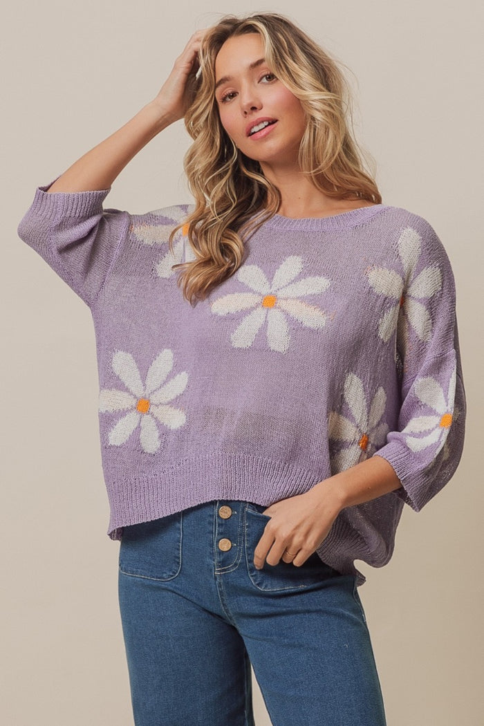 BiBi Floral Pattern Slit Sweater - Brittney MADE