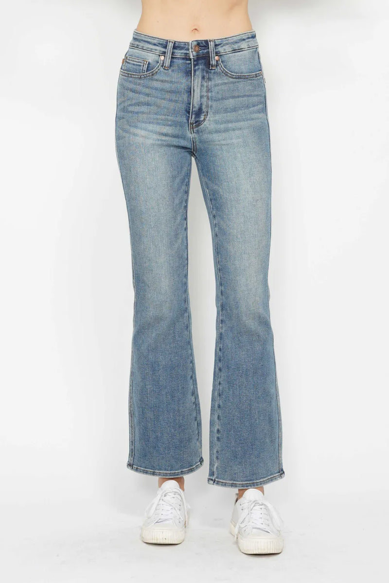 Judy Blue Full Size Tummy Control Back Embroidered Pocketed Bootcut Jeans Plus Size - Brittney MADE